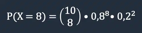 P av X lik 8 er 10 velg 8 ganger 0,8 opphøyd i 8 ganger 0,2 opphøyd i 2.