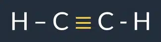 Strukturformelen H–C≡C–H for etyn.